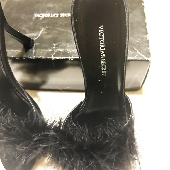Victoria Secret Marabu Slipper Black Fluffy Vintage Like New with bag & box - Picture 7 of 14